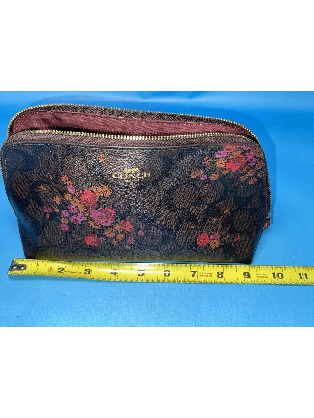 Coach Signature Floral Cosmetic Makeup Case Zip Pouch Brown Pink Women’s